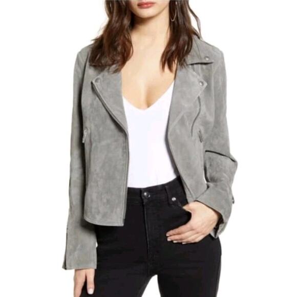 BLANK NYC SL8 Gray Suede leather Motorcycle Jacket Small Moto Biker Retro Chic - Picture 1 of 15